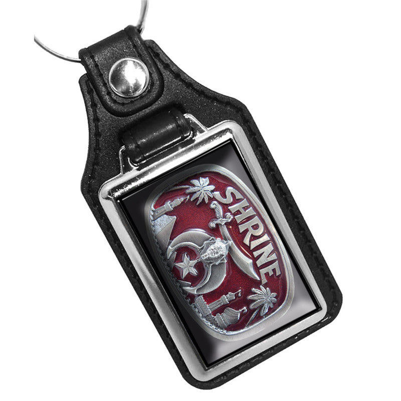 KR-1042 Key Ring - Mason Shriners Shrine Silver & Maroon Design