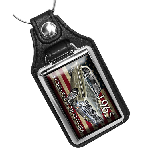 KR-1339 Key Ring - Classic 1965 Ford Falcon Futura Car American Flag