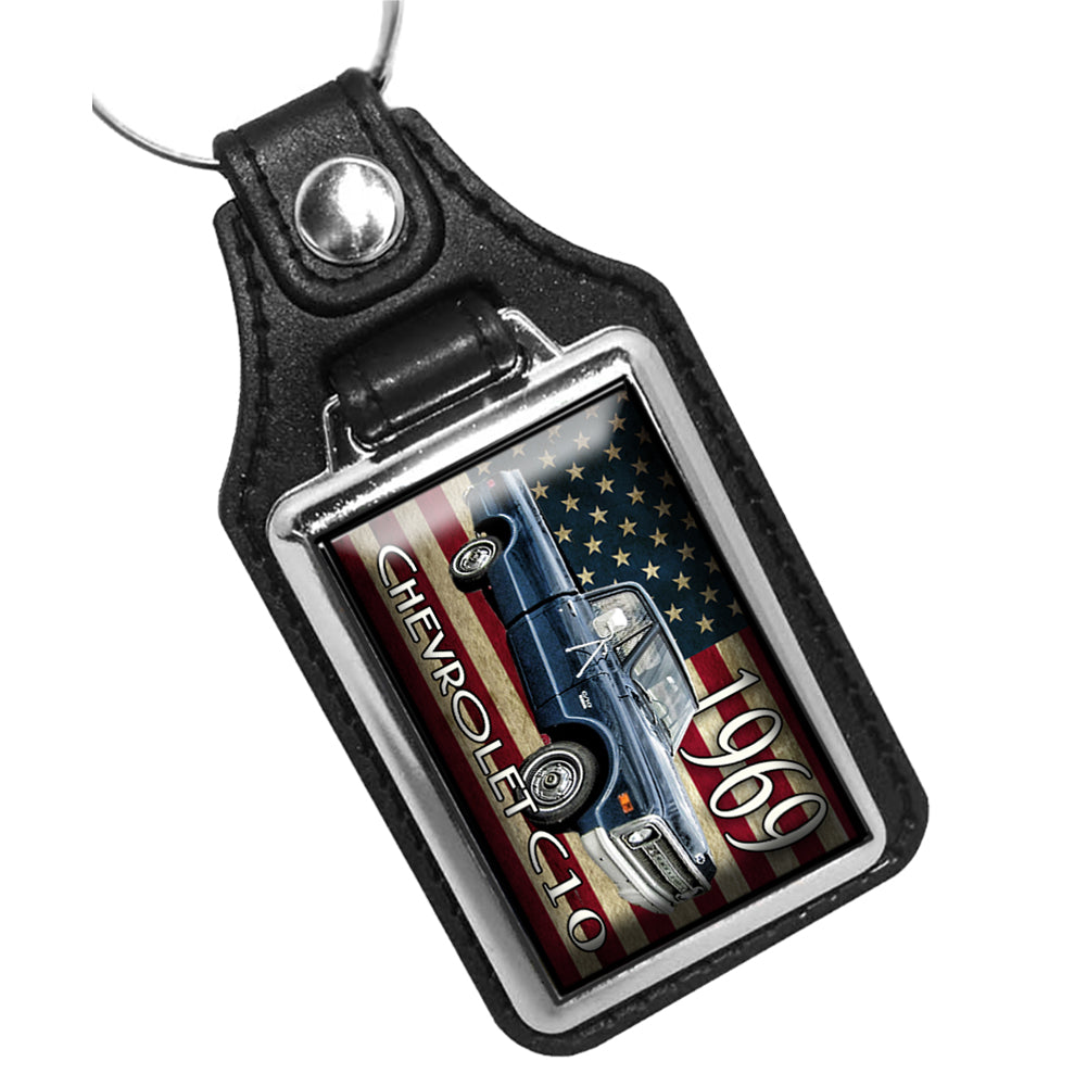 KR-1340 Key Ring - Classic 1969 Chevrolet C10 Pick Up Truck American Flag