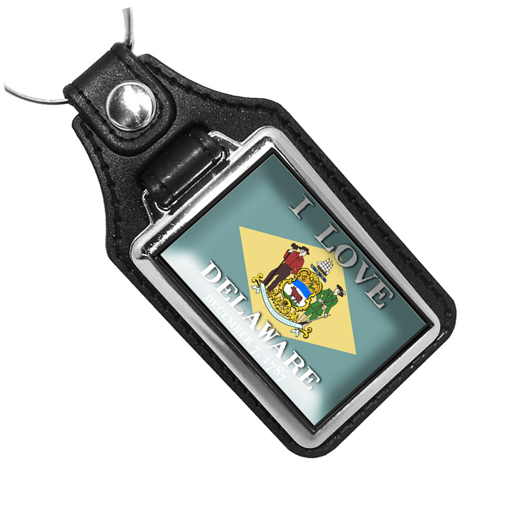 KR-1453 Key Ring - I Love Delaware State Flag Design