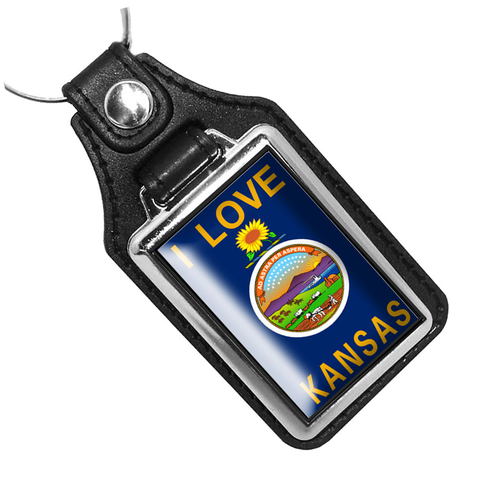 KR-1461 Key Ring - I Love Kansas State Flag Design