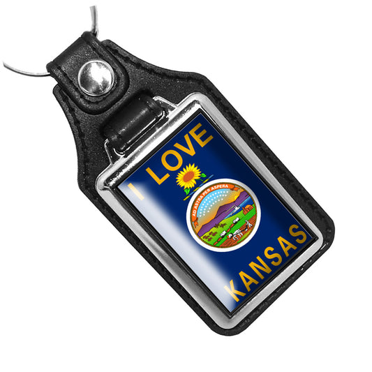 KR-1461 Key Ring - I Love Kansas State Flag Design