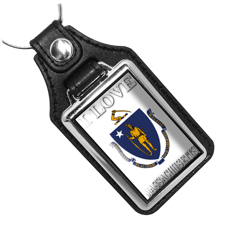 KR-1466 Key Ring - I Love Massachusetts State Flag Design