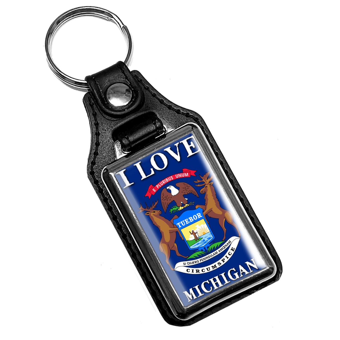 KR-1469 Key Ring - I Love Michigan State Flag Design