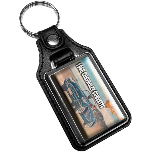 KR-3381 Key Ring - Classic 1958 Chevrolet Corvette Advertisement Design
