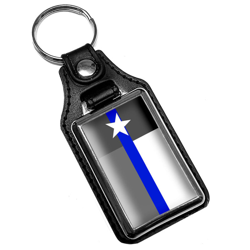 KR-407-3 Key Ring - Law Enforcement Thin Blue Line Texas Flag