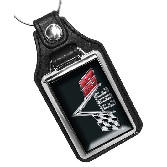 KR-471-1 Key Ring - 1960-1970 Chevy Crossed Flags 383 Engine