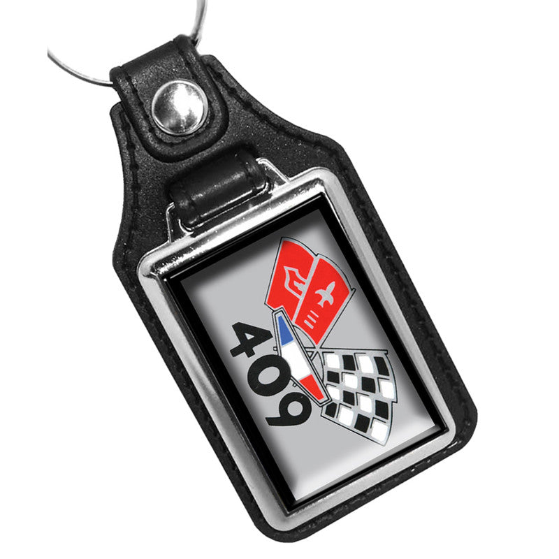 KR-844 Key Ring - Classic 1963 Crossed Flags 409 Engine Design