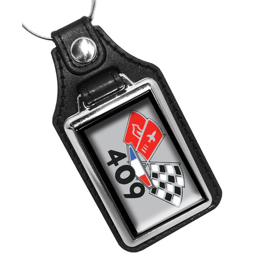 KR-844 Key Ring - Classic 1963 Crossed Flags 409 Engine Design