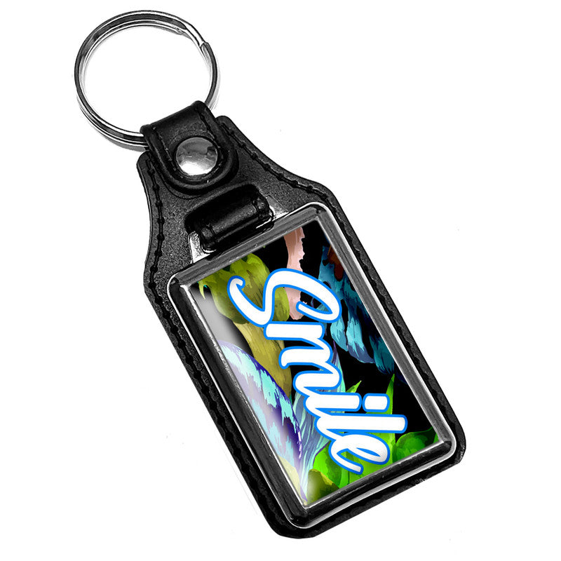 KR-991 Key Ring - Colorful Floral Leafs Smile Design