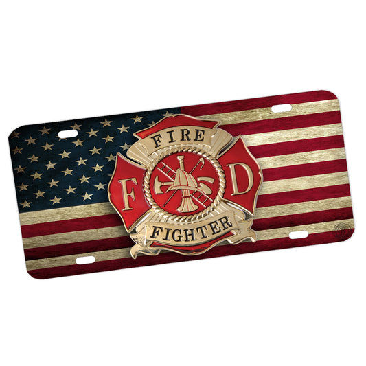 LP-020 License Plate - Firefighter Fireman American Flag Maltese Cross