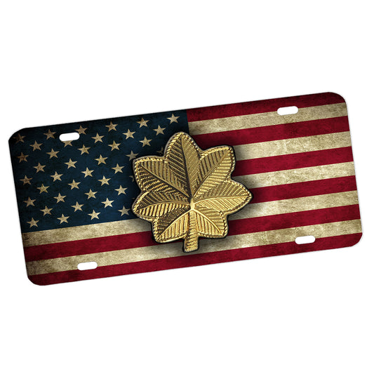 LP-036 License Plate - Military Major Rank Emblem with an American Flag