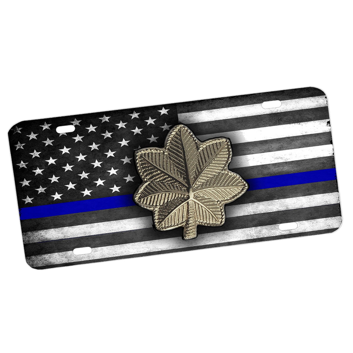 LP-037 License Plate - Law Enforcement Thin Blue Line Rank Major Emblem American Flag