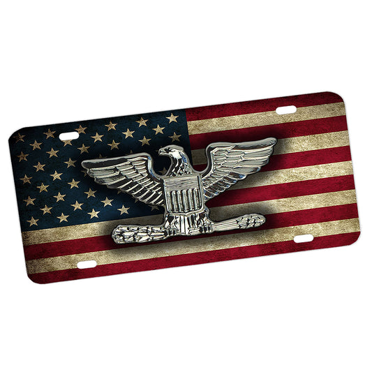LP-038 License Plate - Military Colonel Rank Emblem with an American Flag