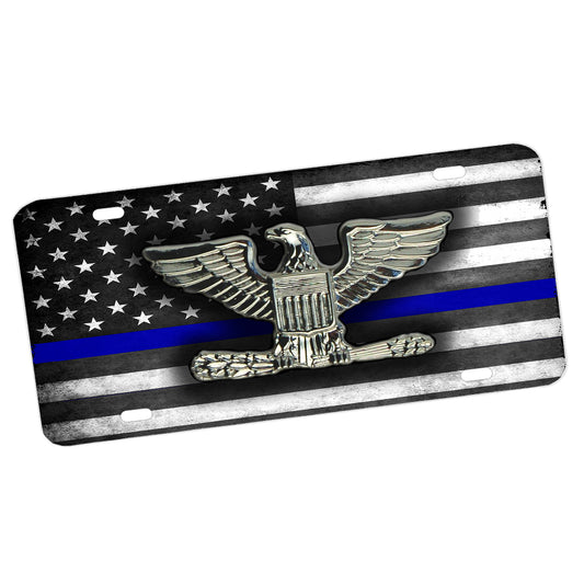 LP-039 License Plate - Law Enforcement Thin Blue Line Rank Eagle Chief Emblem American Flag