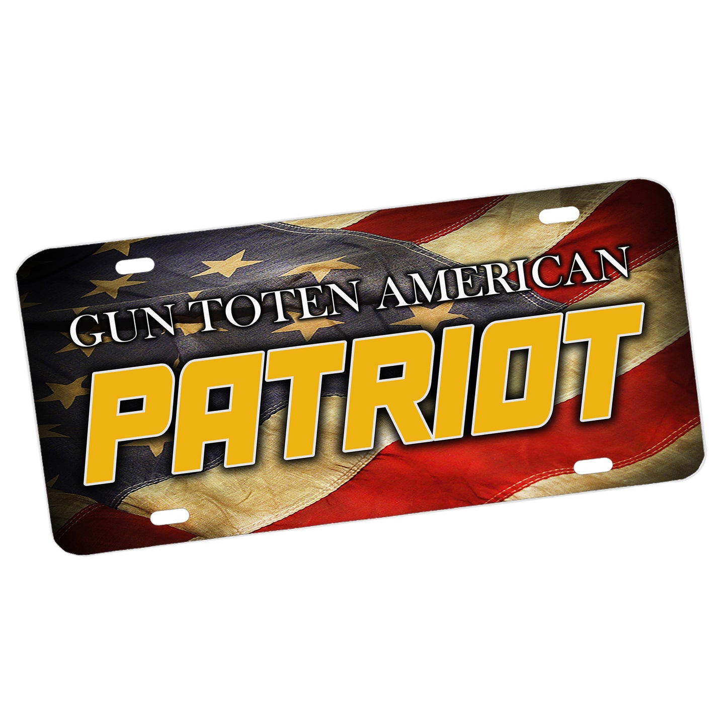LP-049 License Plate - Flowing American Flag Gun Toten American Patriot Design