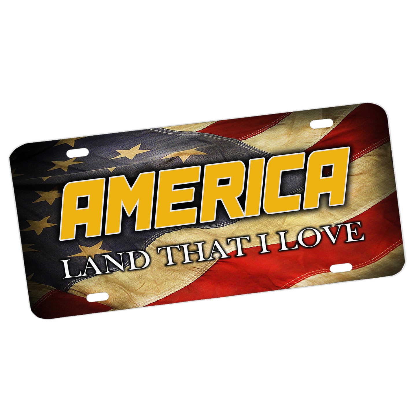 LP-060 License Plate - Patriotic Flowing American Flag America Land that I Love