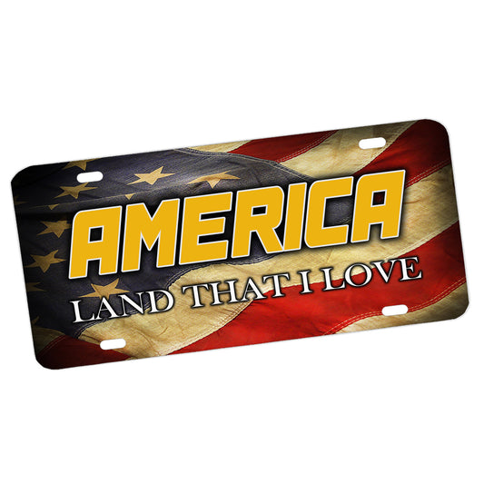 LP-060 License Plate - Patriotic Flowing American Flag America Land that I Love
