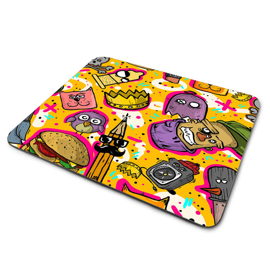 MP-338 Mouse Pad - Colorful Creatures with a Yellow Background