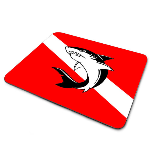 MP-390 Mouse Pad - Red White Dive Flag with Shark Design