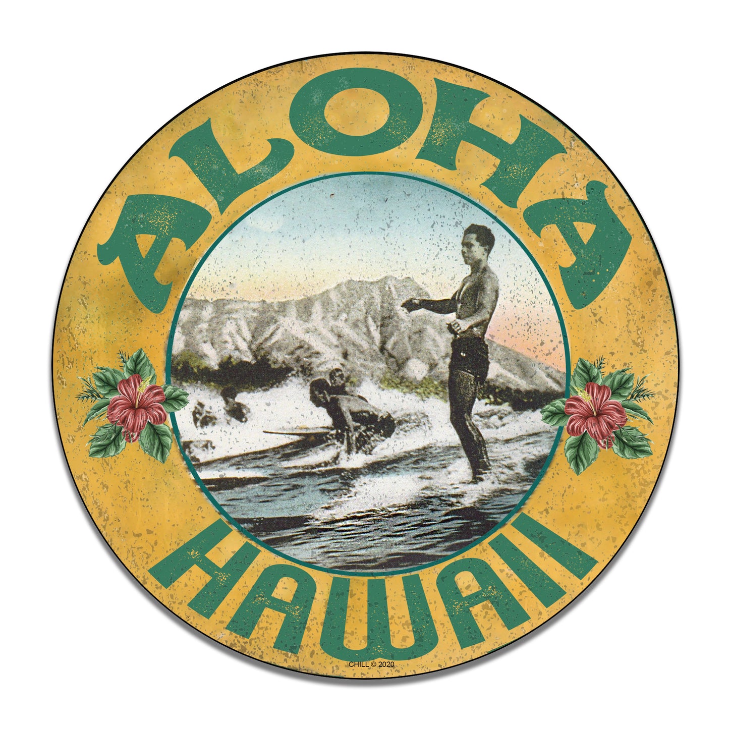 Round Signs - Honolulu Hawaii Beach Surfers Design