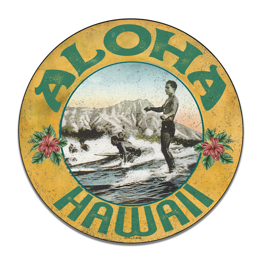 Round Signs - Honolulu Hawaii Beach Surfers Design