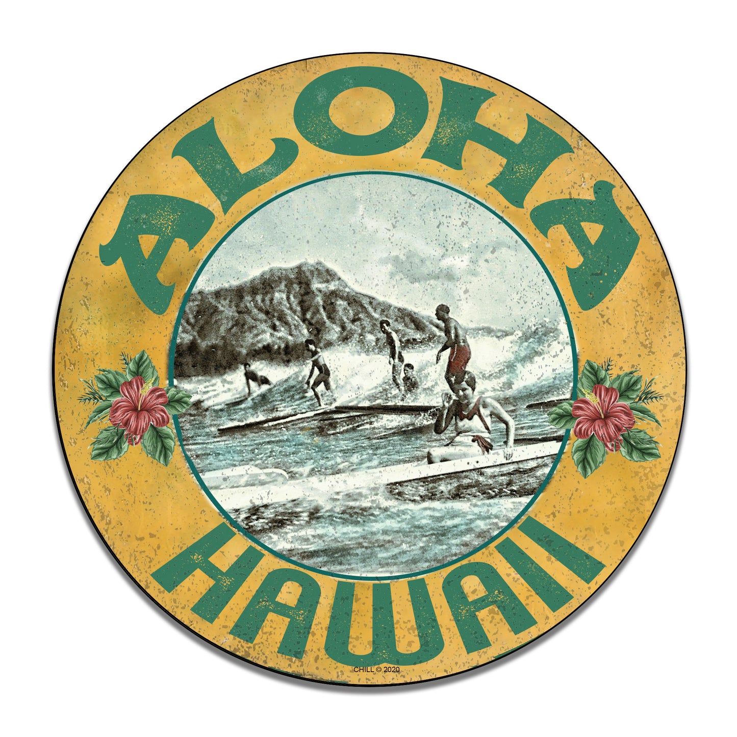 Round Signs - Honolulu Hawaii Beach Surfers Waves Design