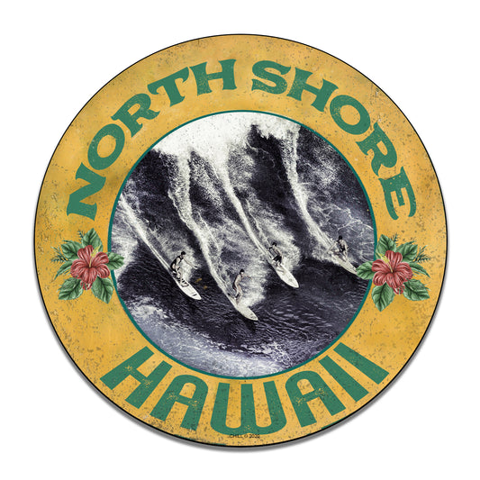 Round Signs - North Shore Hawaii Beach Big Wave Design