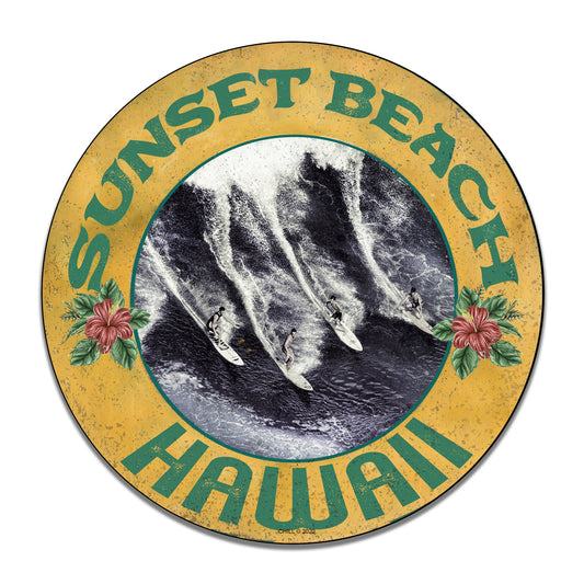 Round Signs - Sunset Beach Hawaii Beach Big Wave Design