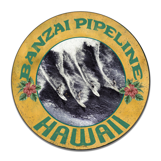 Round Signs - Banzai Pipeline Hawaii Beach Big Wave Design