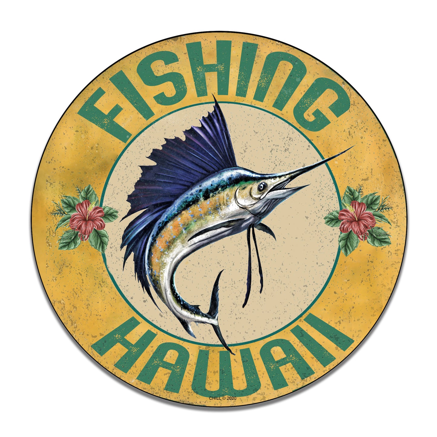 Round Signs - Fishing Hawaii Beach Sailfish Design