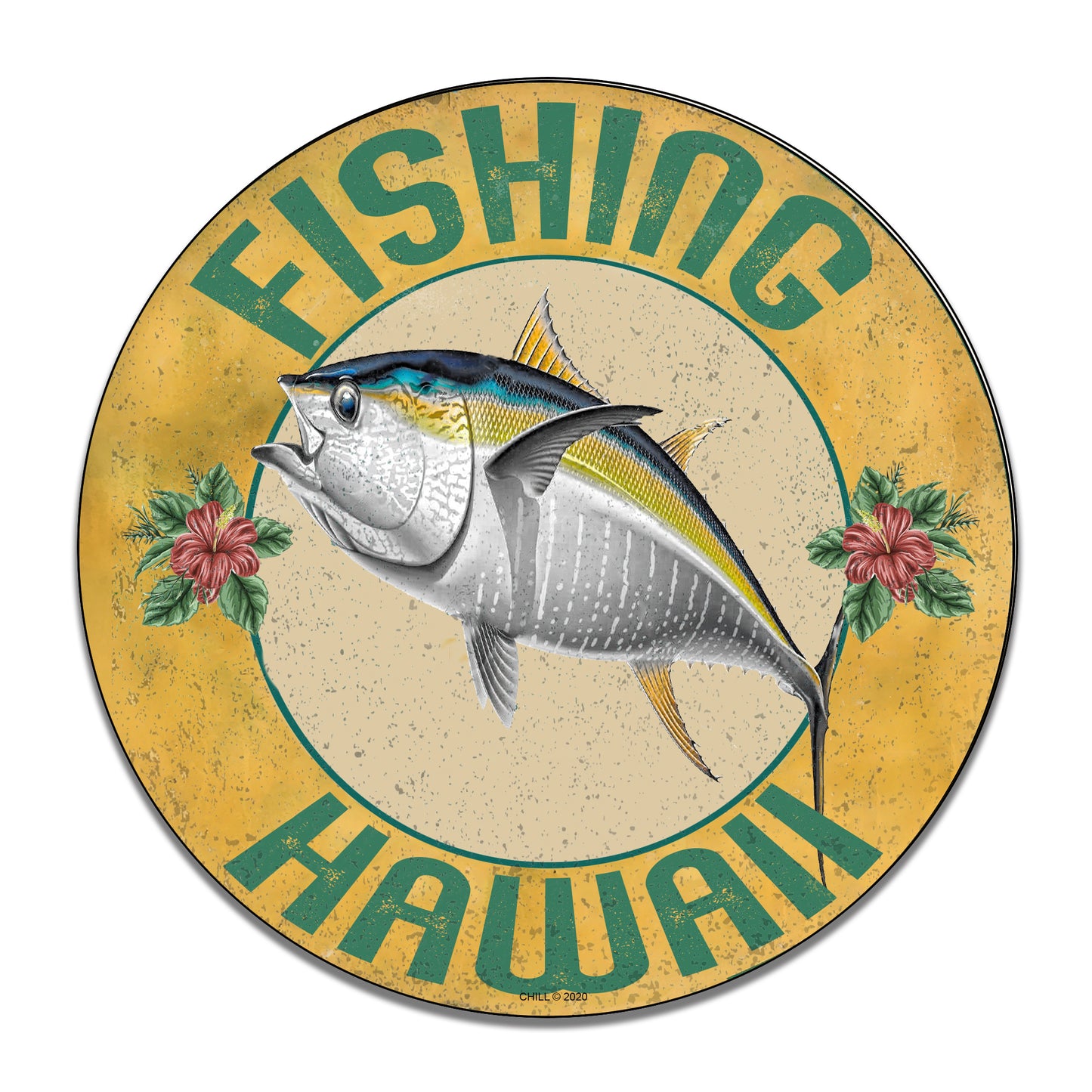 Round Signs - Fishing Hawaii Beach Yellow Fin Ahi Tuna Design