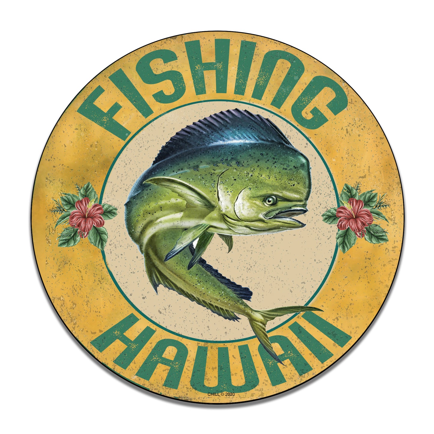 Round Signs - Fishing Hawaii Beach Mahi Mahi Design