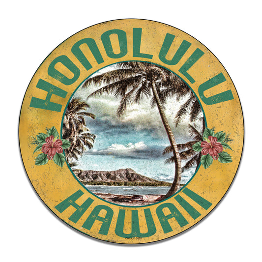 Round Signs - Honolulu Hawaii Beach Volcano Design