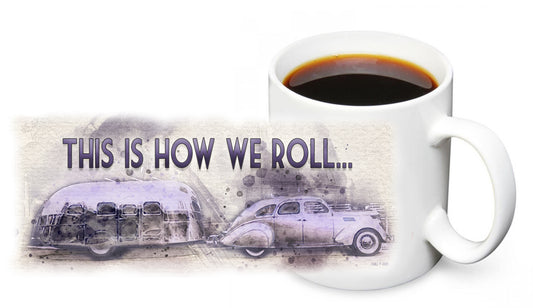 Coffee Mug - Old Car and Old Silver Camper Travel Trailer