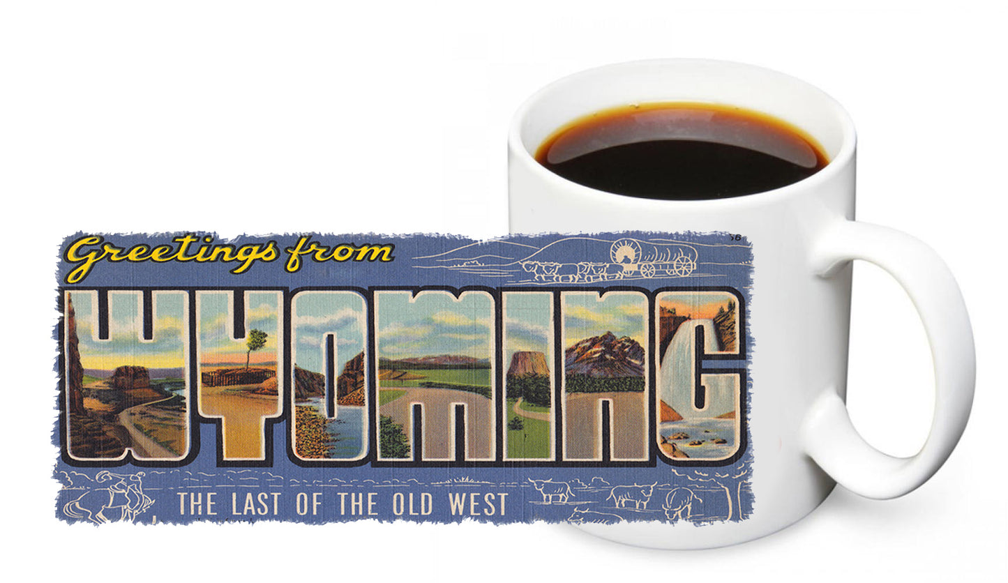 Coffee Mug - Vintage Greetings From Wyoming Post Card Design