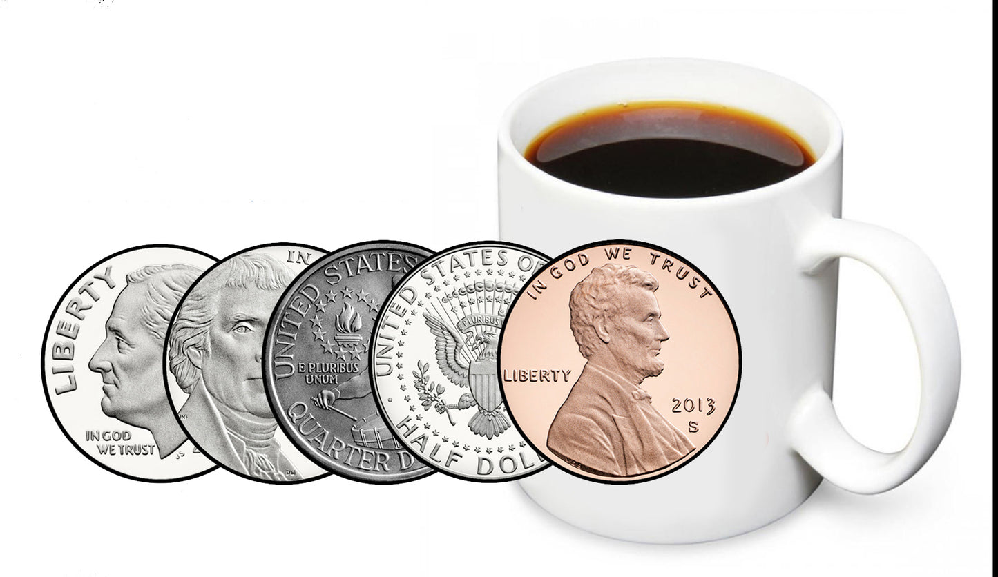 Coffee Mug - Assorted US Coins Design