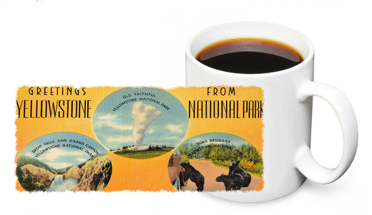 Coffee Mug - Vintage Greetings From Yellowstone National Park Post Card Design