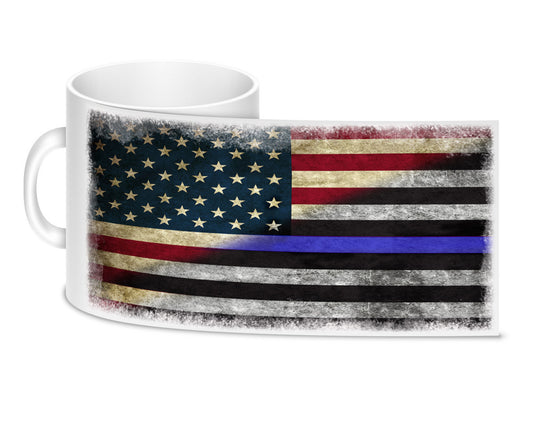 Coffee Mug - Thin Blue Line American Flag for Law Enforcement