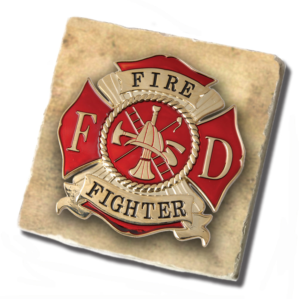 Tile Coaster - Firefighter Maltese Cross