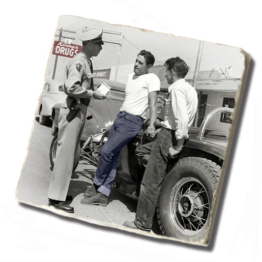 Tile Coaster - 1950 Era Teenagers Getting a Speeding Ticket