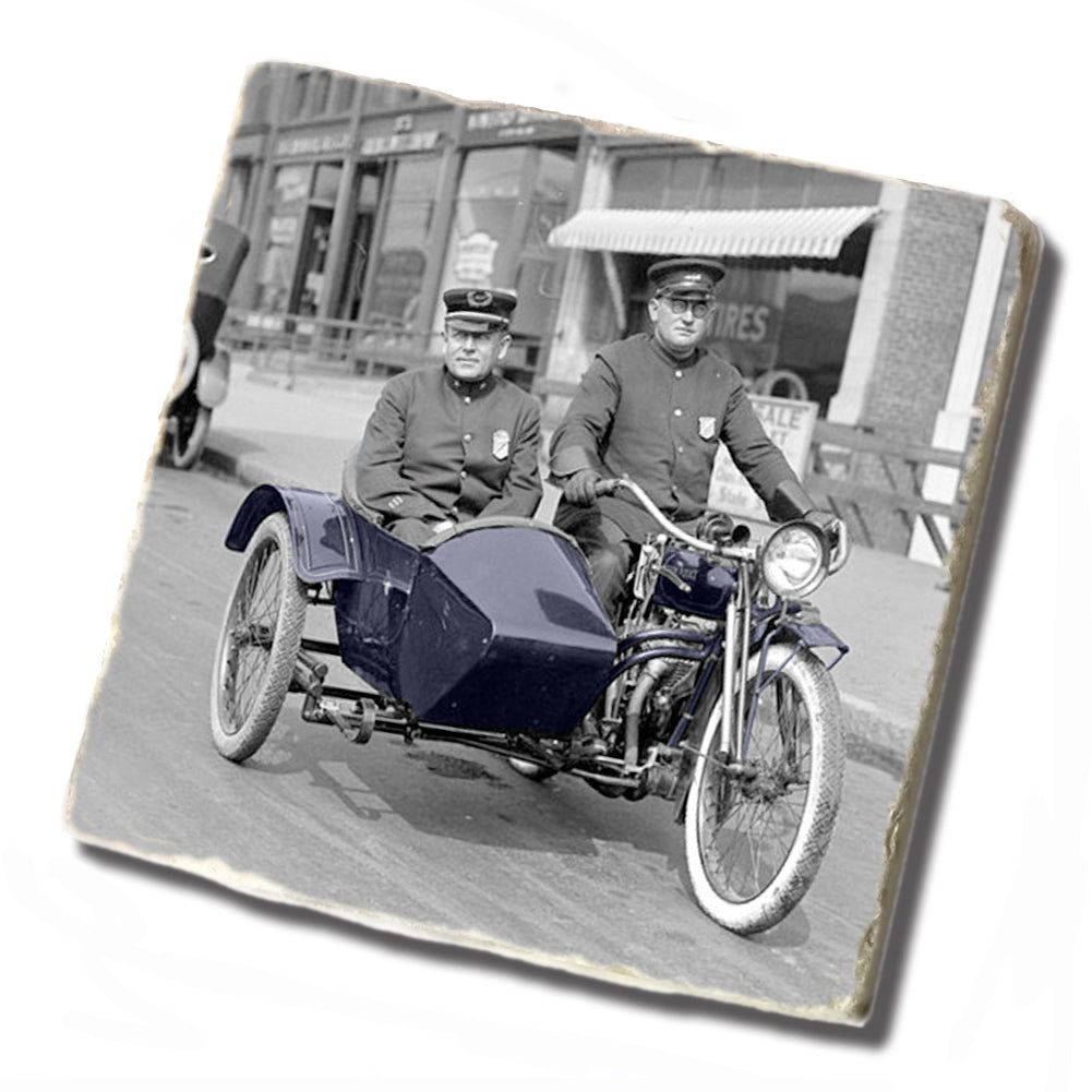 Tile Coaster - Vintage Motorcycle with Side Car for Cops