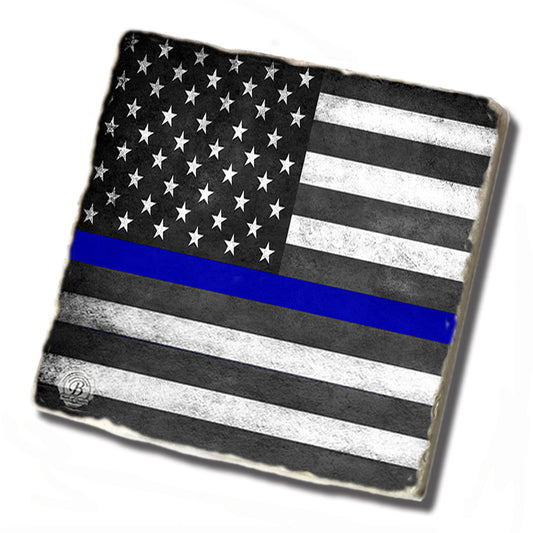 Tile Coaster - Thin Blue Line American Flag for Police Sheriff