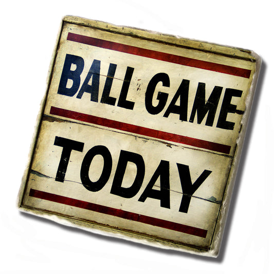 Tile Coaster - Vintage Ball Game Today Sign Design