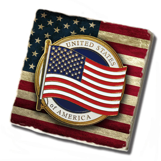 Tile Coaster - Waving American Flag Design