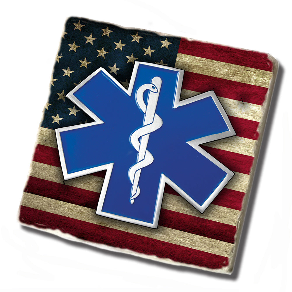 Tile Coaster - Waving American Flag EMS Star of Life