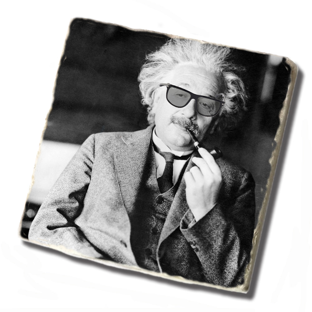 Tile Coaster - Albert Einstein Smoking A Pipe with Glasses