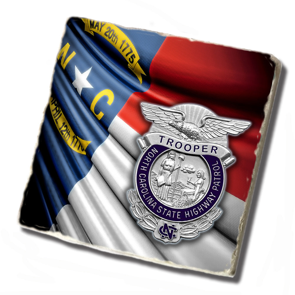 Tile Coaster - North Carolina State Highway Patrol Badge and Flag