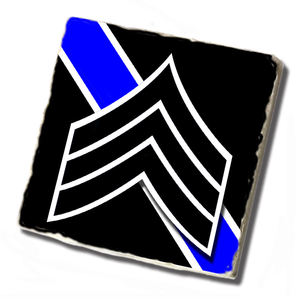 Tile Coaster - American Flag Thin Blue Line Law Enforcement Design