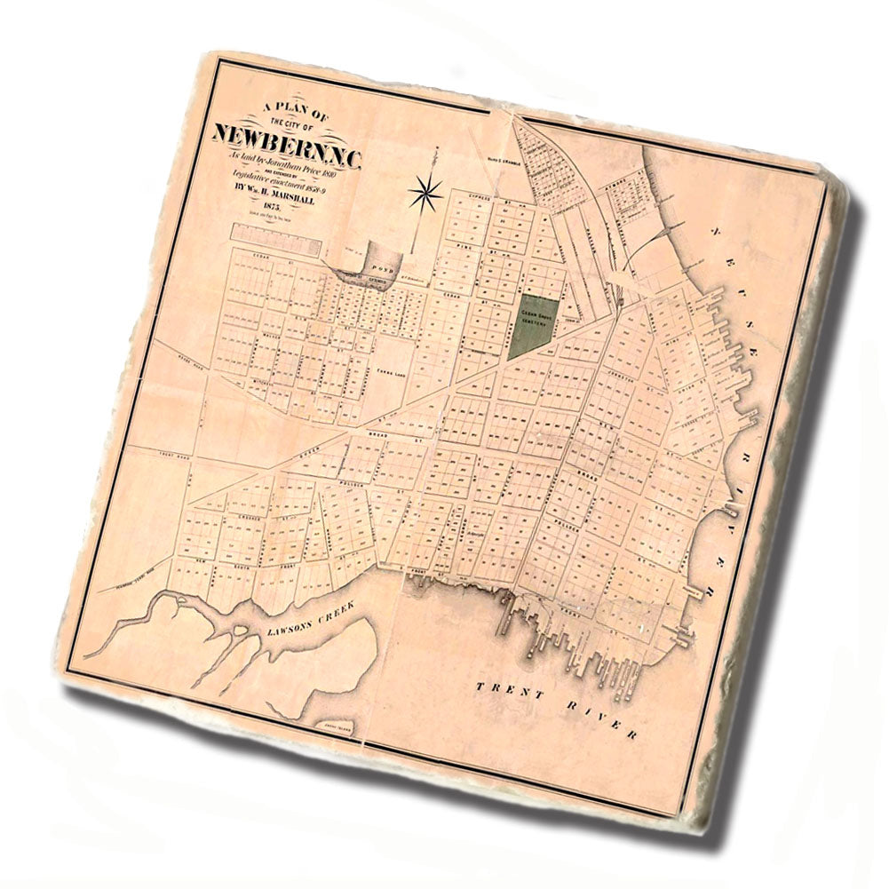 Tile Coaster - Old Map Newbern North Carolina